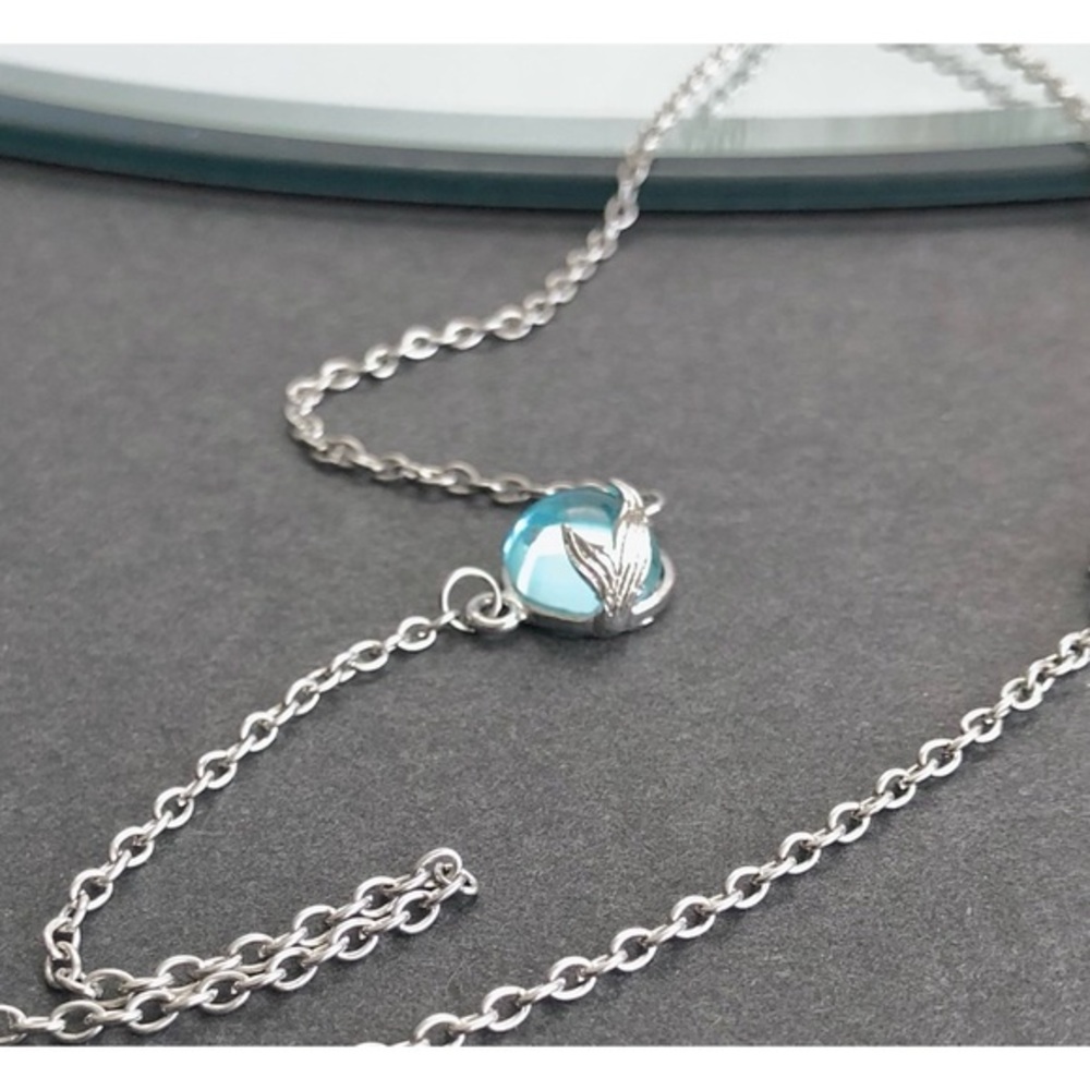 Mermaid Tail Necklace Silver Chain Blue Beach NWT